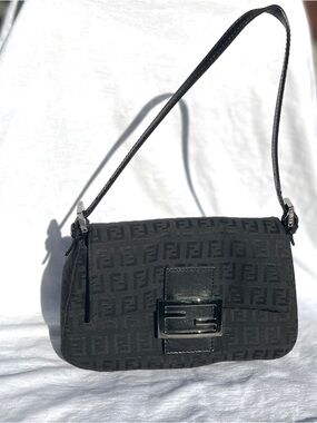 Vintage Black Fendi Zucchino Mama Baguette
